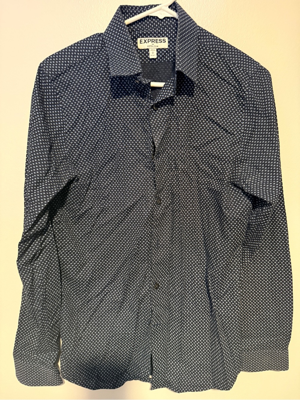 Express Navy Button-Up with Micro White Print